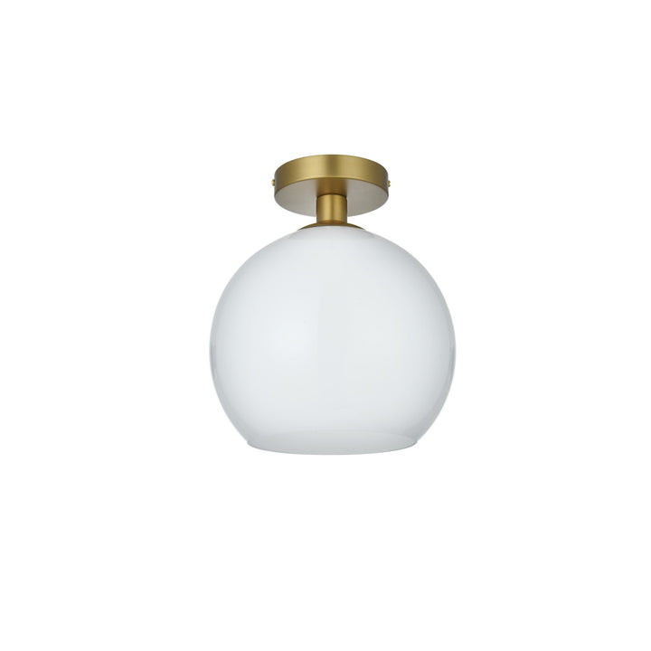 10 Inch Flush Mount Frosted White Shade In Satin Gold - View 3 - Joshua Marshal