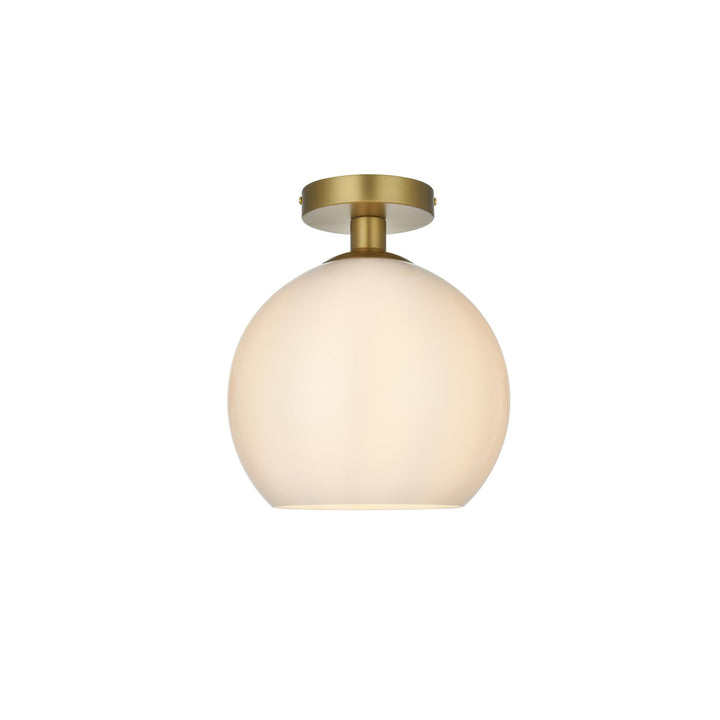 10 Inch Flush Mount Frosted White Shade In Satin Gold - View 4 - Joshua Marshal