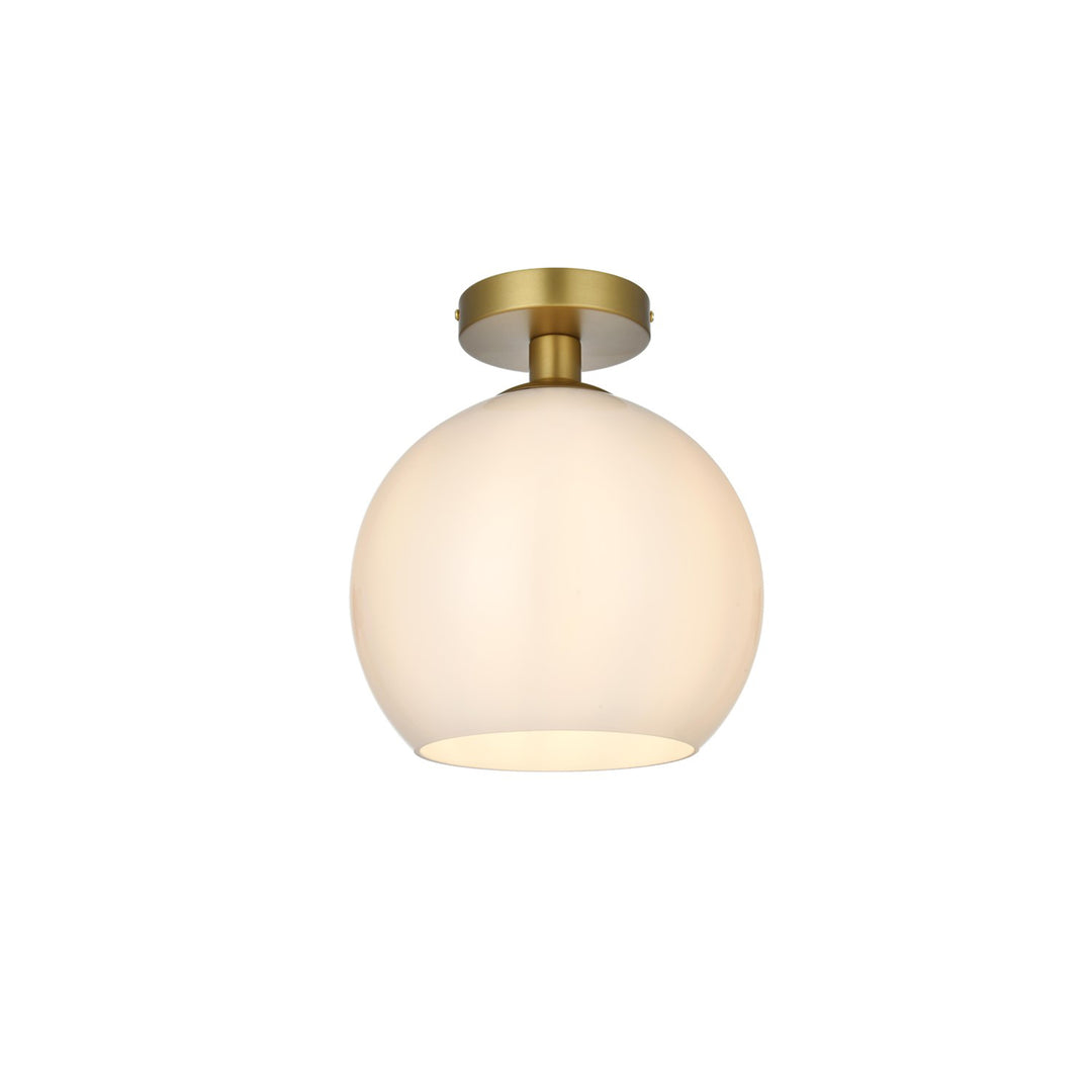 10 Inch Flush Mount Frosted White Shade In Satin Gold - View 5 - Joshua Marshal