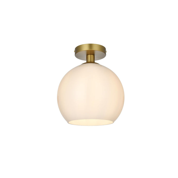 10 Inch Flush Mount Frosted White Shade In Satin Gold - View 5 - Joshua Marshal