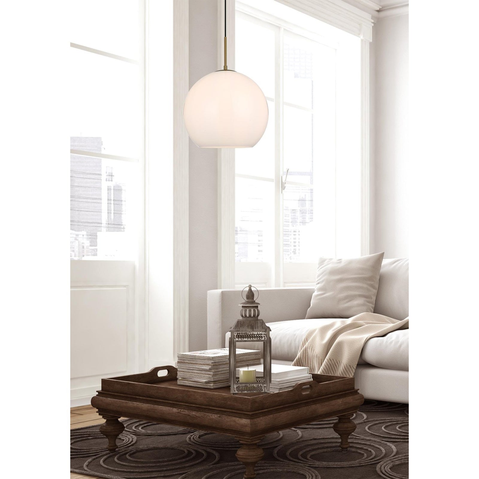 14 Inch Pendant Frosted White Shade In Satin Gold - View 2 - Joshua Marshal