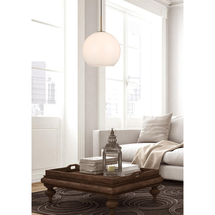 14 Inch Pendant Frosted White Shade In Satin Gold - View 2 - Joshua Marshal
