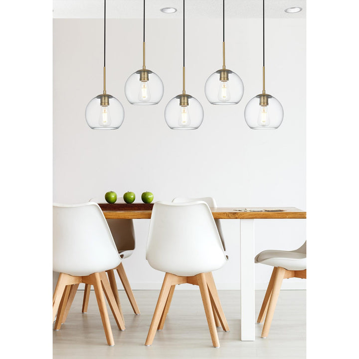 41.5 Inch Pendant Clear Shade In Satin Gold - View 2 - Joshua Marshal