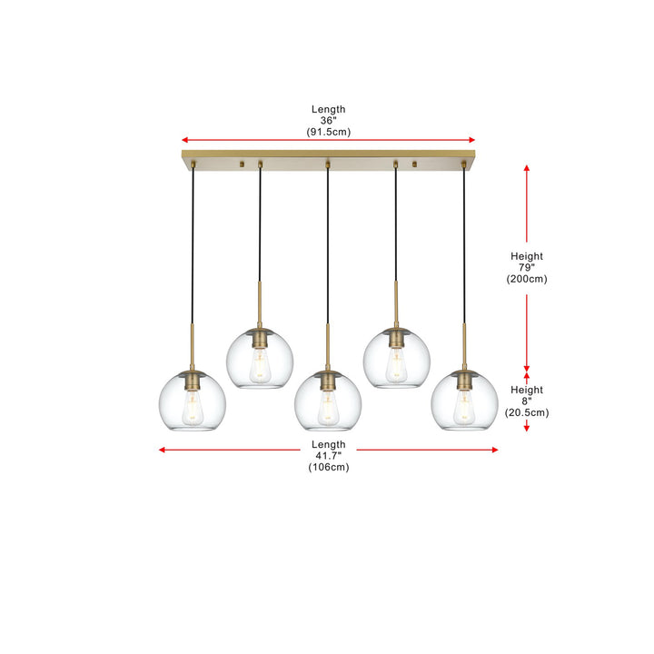 41.5 Inch Pendant Clear Shade In Satin Gold - View 6 - Joshua Marshal