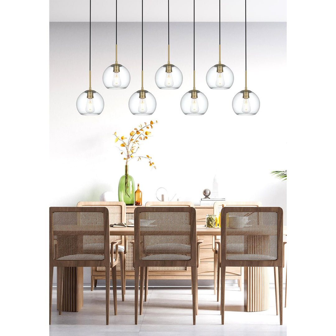 54 Inch Pendant Clear Shade In Satin Gold - View 2 - Joshua Marshal