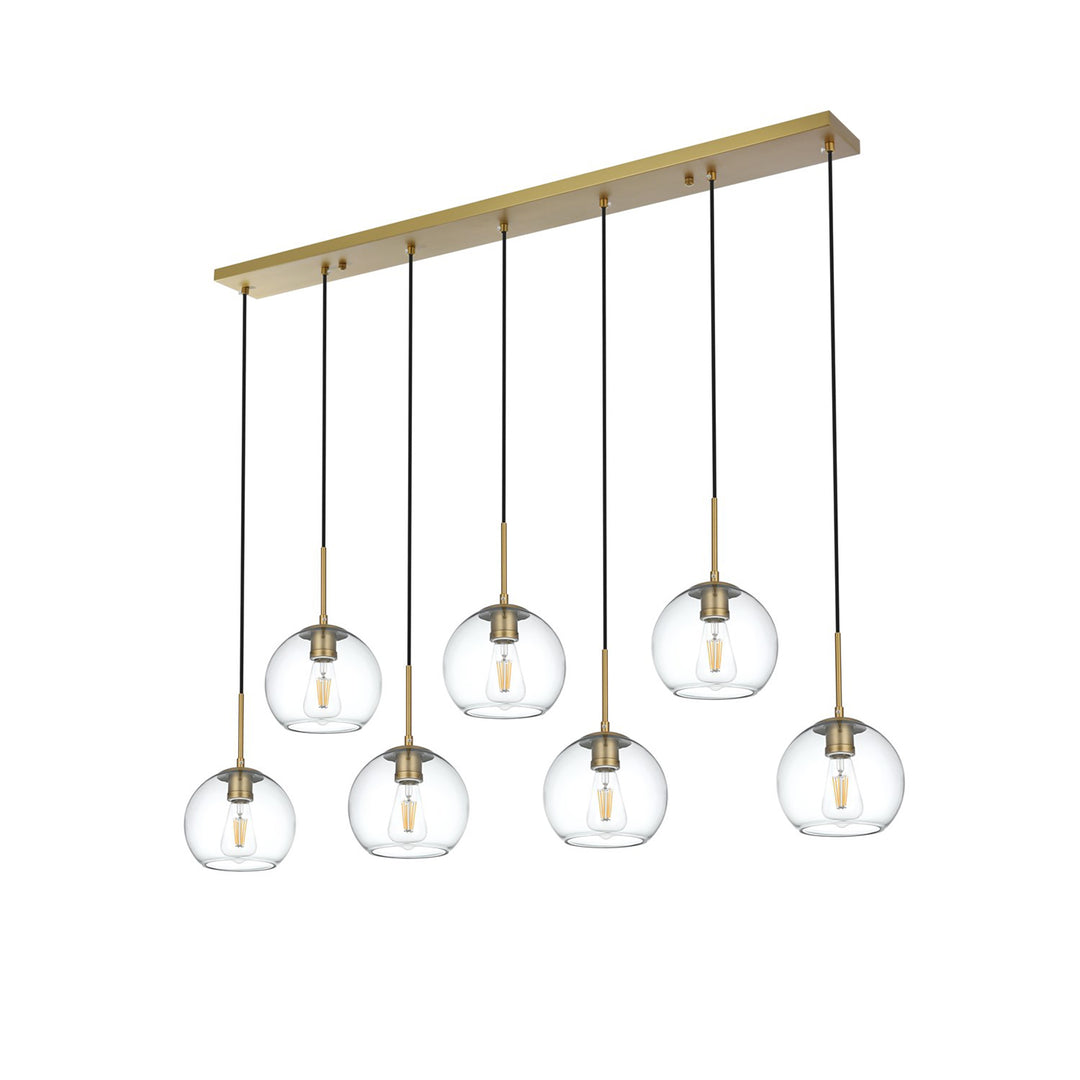 54 Inch Pendant Clear Shade In Satin Gold - View 3 - Joshua Marshal