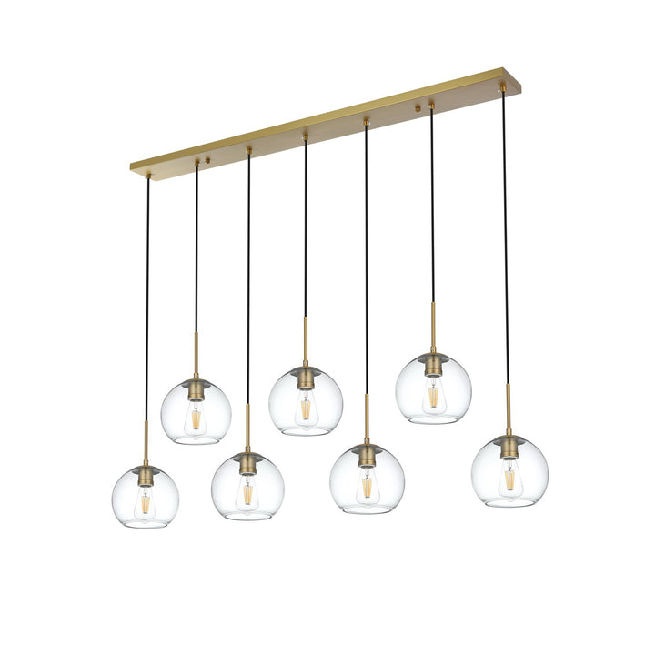 54 Inch Pendant Clear Shade In Satin Gold - View 3 - Joshua Marshal