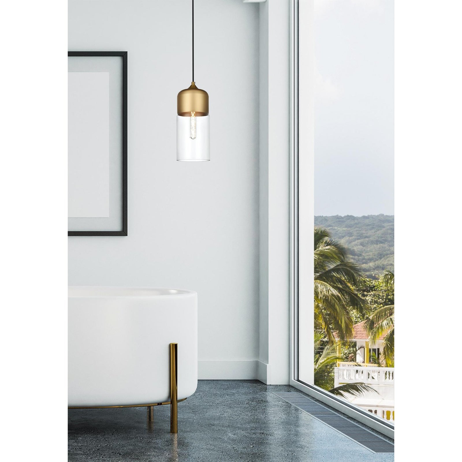 5 Inch Pendant Clear Shade In Satin Gold - View 2 - Joshua Marshal