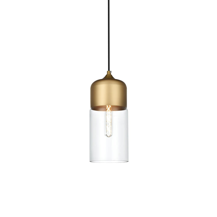 5 Inch Pendant Clear Shade In Satin Gold - View 3 - Joshua Marshal
