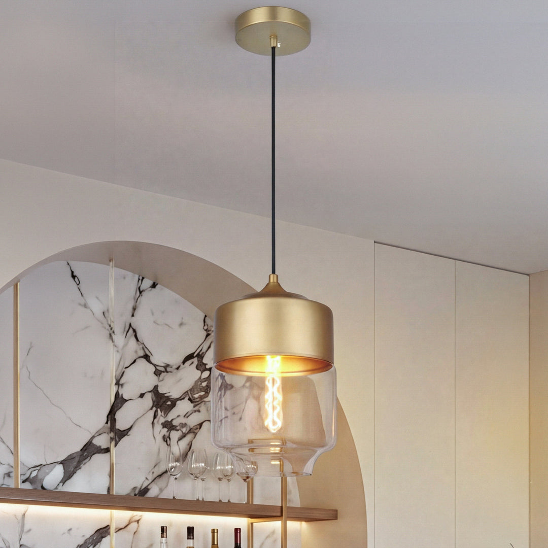 7 Inch Pendant Clear Shade In Satin Gold Satin Gold And Clear Finish - LIGHTING by Joshua Marshal