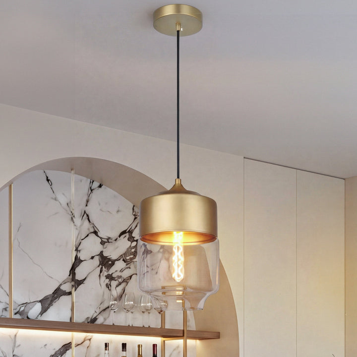 7 Inch Pendant Clear Shade In Satin Gold Satin Gold And Clear Finish - LIGHTING by Joshua Marshal