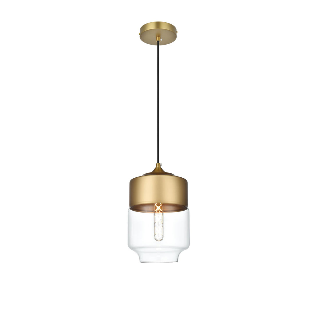 7 Inch Pendant Clear Shade In Satin Gold - View 3 - Joshua Marshal
