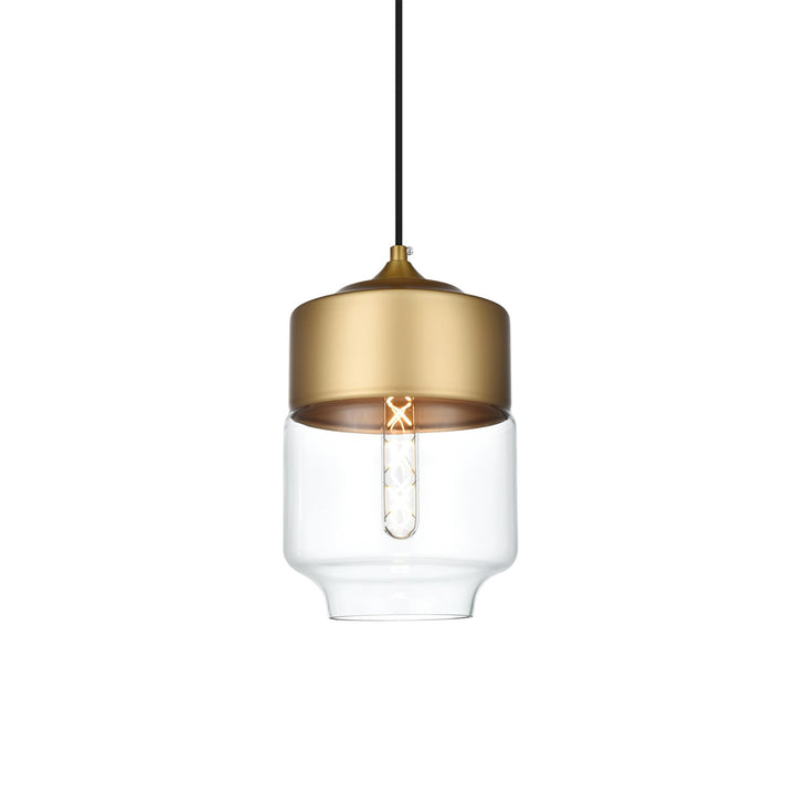 7 Inch Pendant Clear Shade In Satin Gold - View 4 - Joshua Marshal