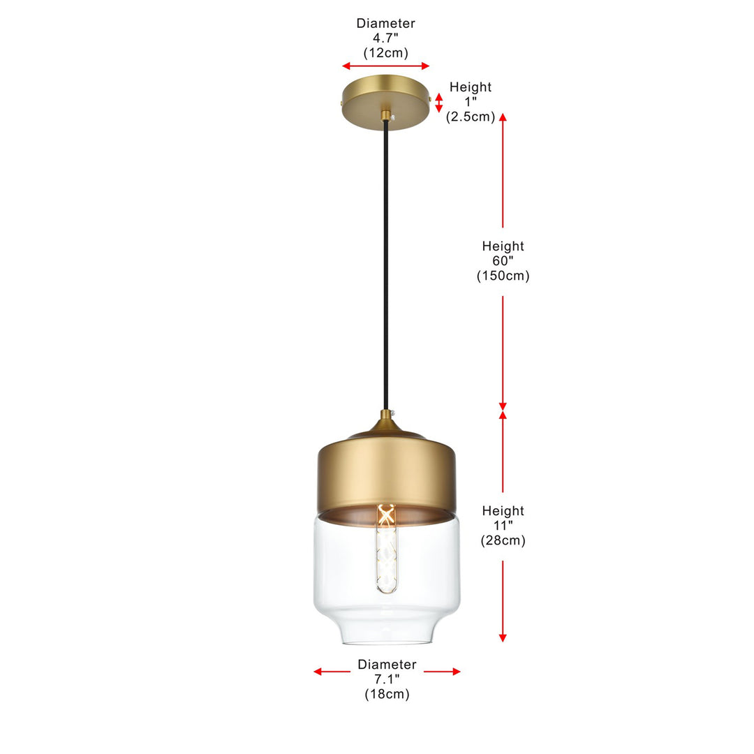 7 Inch Pendant Clear Shade In Satin Gold - View 6 - Joshua Marshal