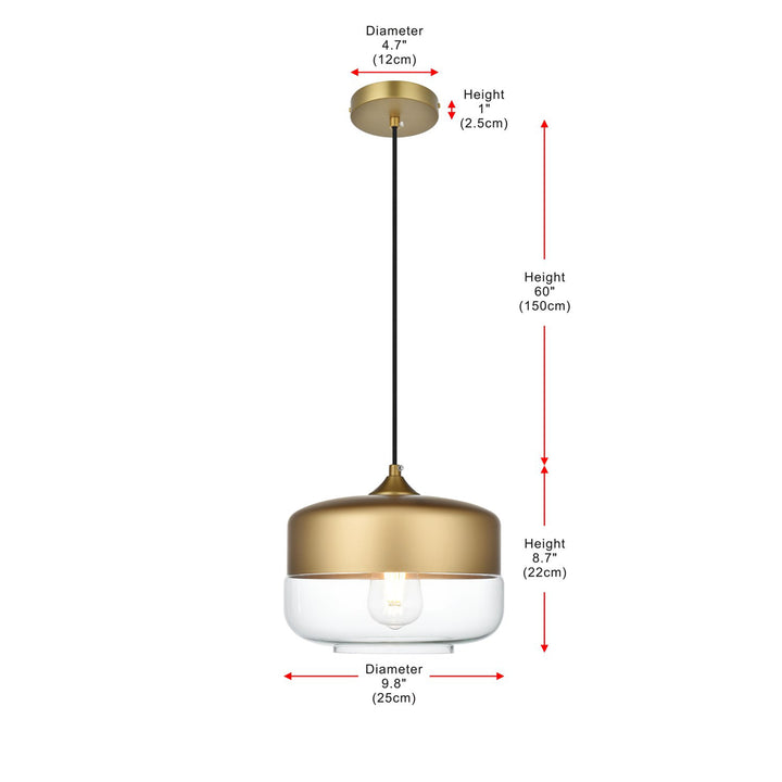 10 Inch Pendant Clear Shade In Satin Gold - View 6 - Joshua Marshal