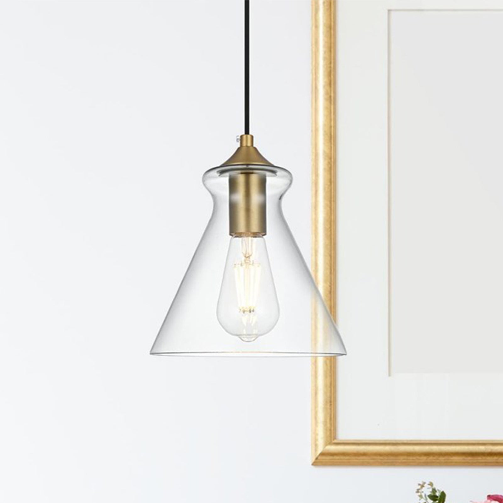 8 Inch Pendant Clear Shade In Satin Gold Satin Gold And Clear Finish - LIGHTING by Joshua Marshal