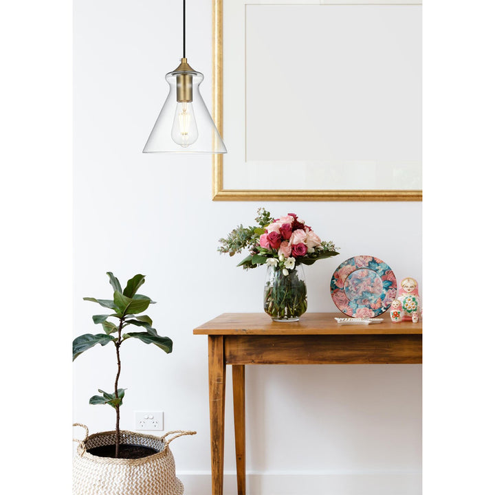8 Inch Pendant Clear Shade In Satin Gold - View 2 - Joshua Marshal