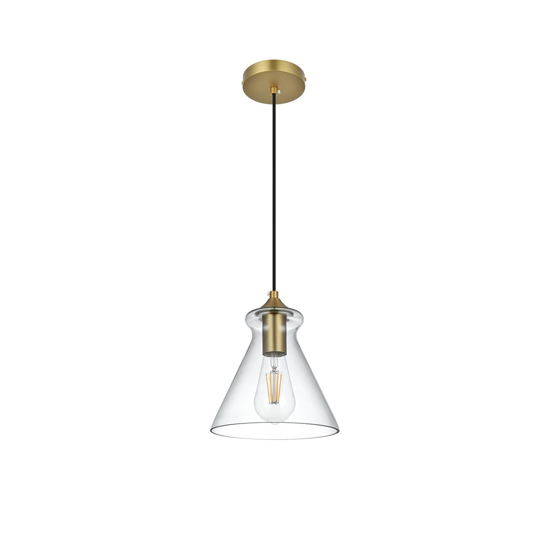 8 Inch Pendant Clear Shade In Satin Gold - View 3 - Joshua Marshal