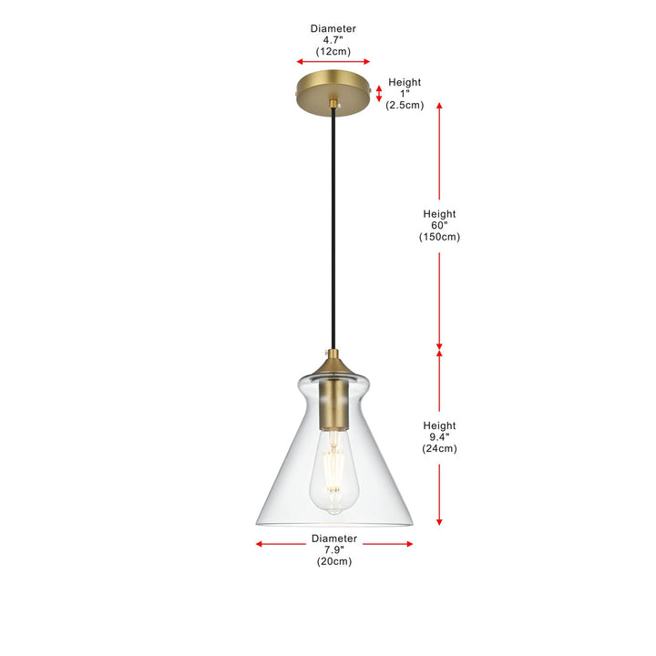 8 Inch Pendant Clear Shade In Satin Gold - View 6 - Joshua Marshal