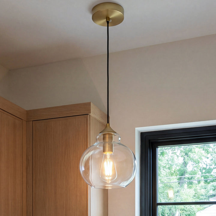 8 Inch Pendant Clear Shade In Satin Gold Satin Gold And Clear Finish - LIGHTING by Joshua Marshal
