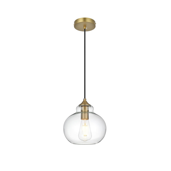 8 Inch Pendant Clear Shade In Satin Gold - View 3 - Joshua Marshal