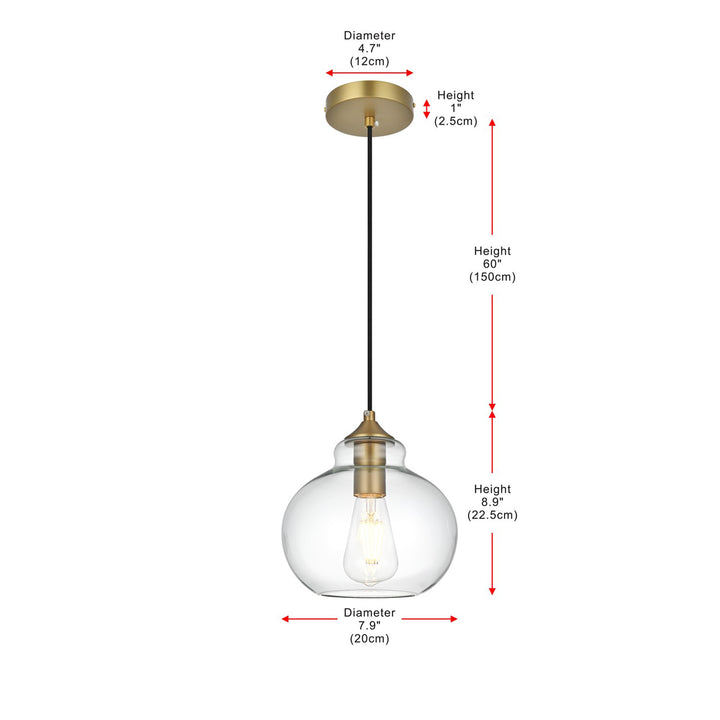 8 Inch Pendant Clear Shade In Satin Gold - View 6 - Joshua Marshal