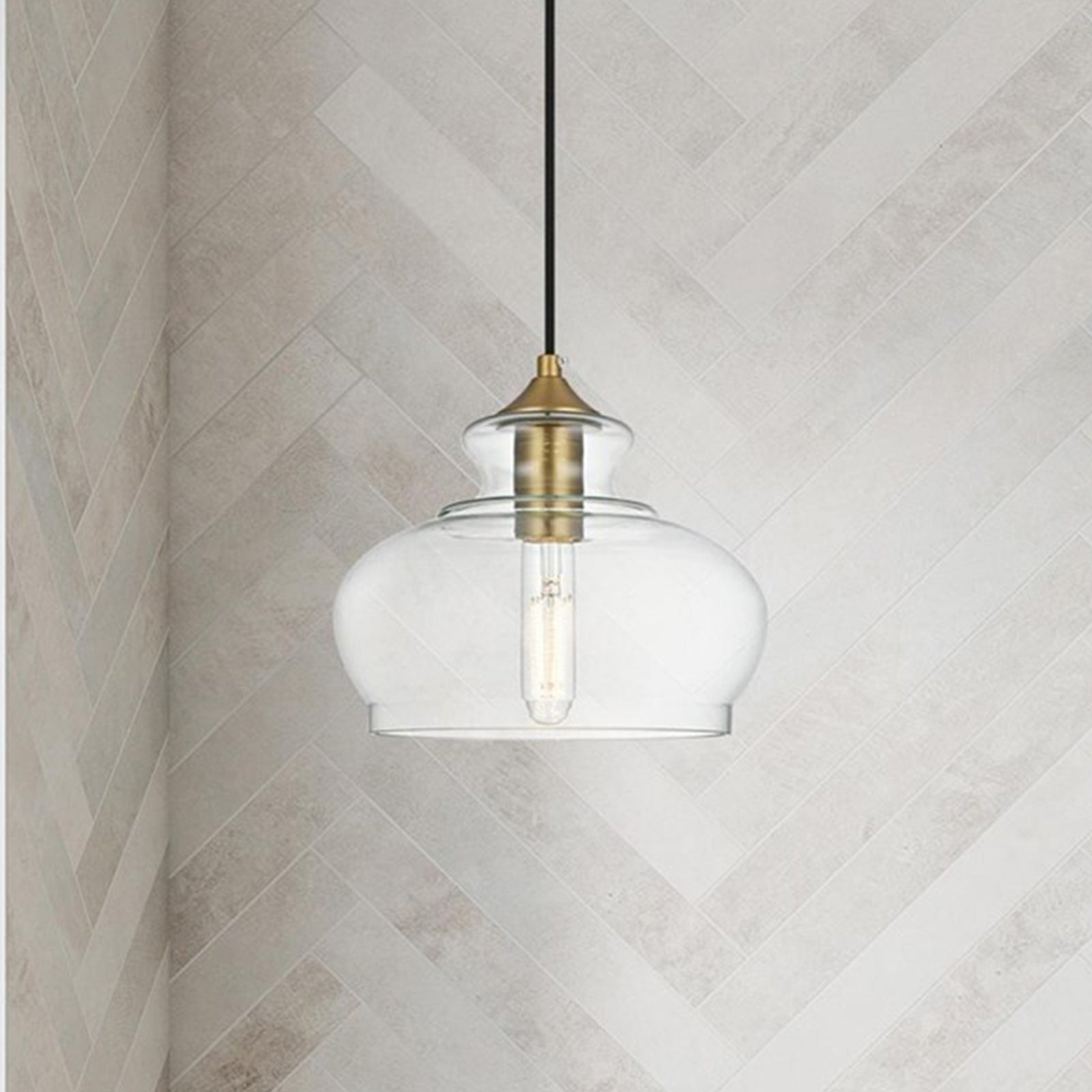 9.5 Inch Pendant Clear Shade In Satin Gold Satin Gold And Clear Finish - LIGHTING by Joshua Marshal