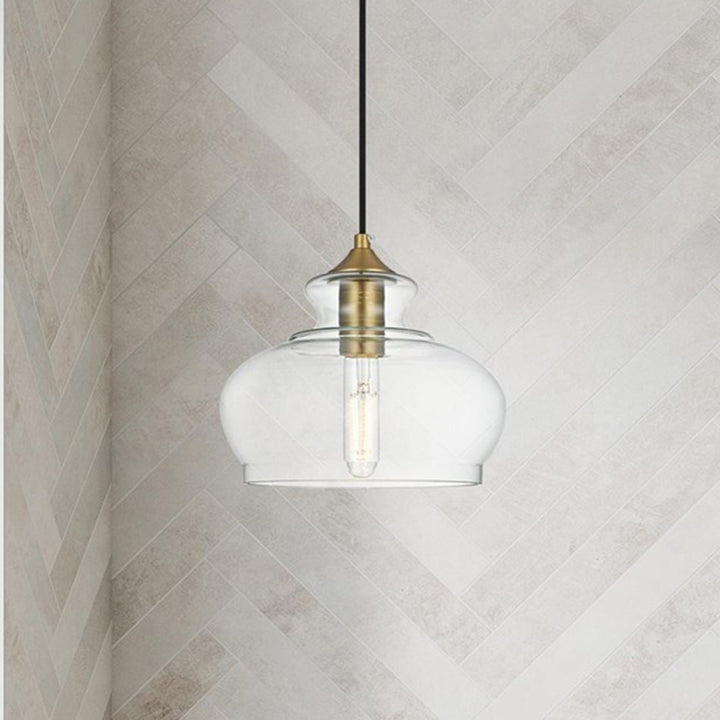 9.5 Inch Pendant Clear Shade In Satin Gold Satin Gold And Clear Finish - LIGHTING by Joshua Marshal
