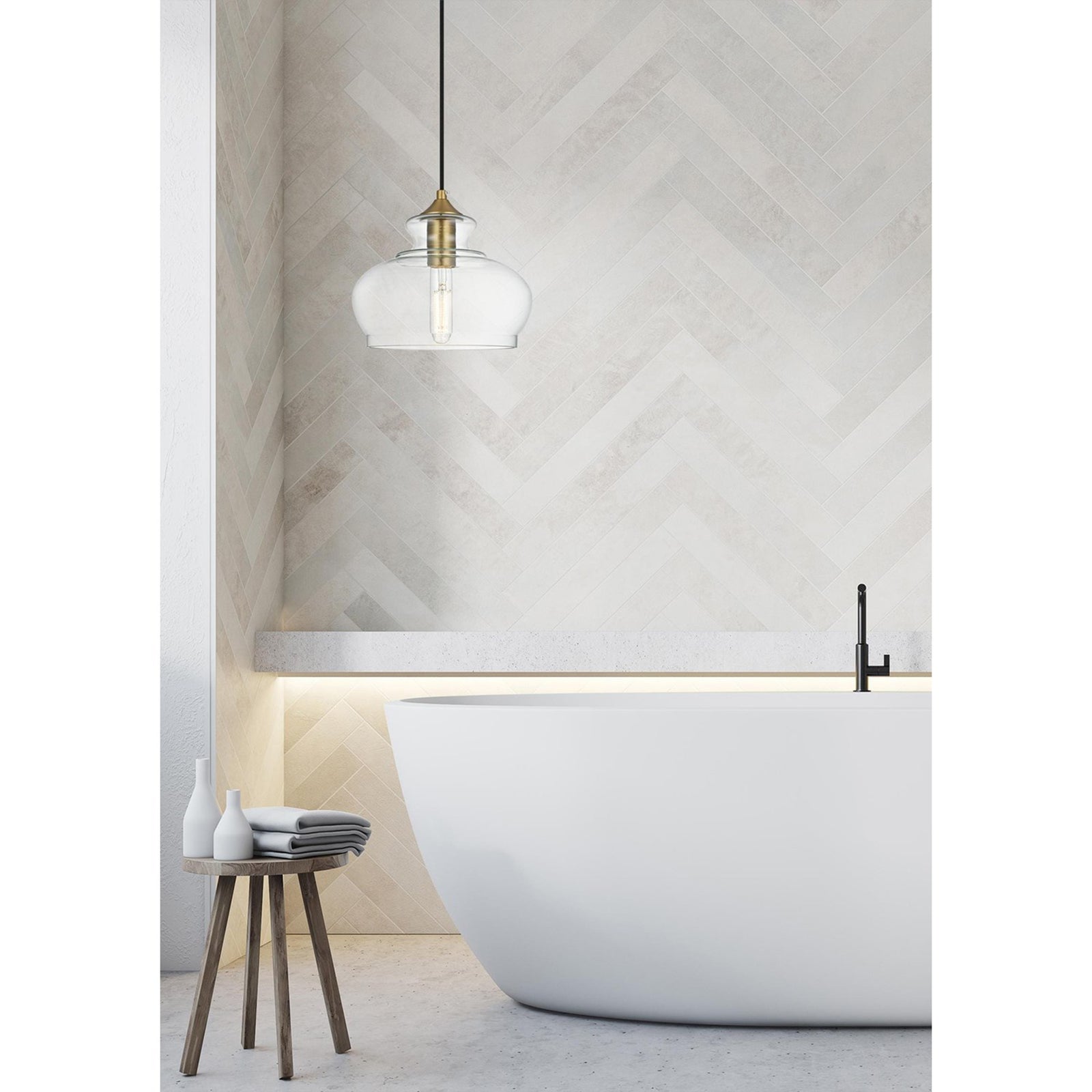 9.5 Inch Pendant Clear Shade In Satin Gold - View 2 - Joshua Marshal