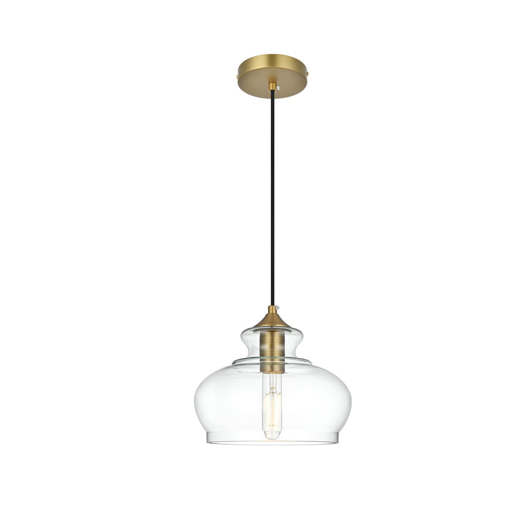 9.5 Inch Pendant Clear Shade In Satin Gold - View 3 - Joshua Marshal
