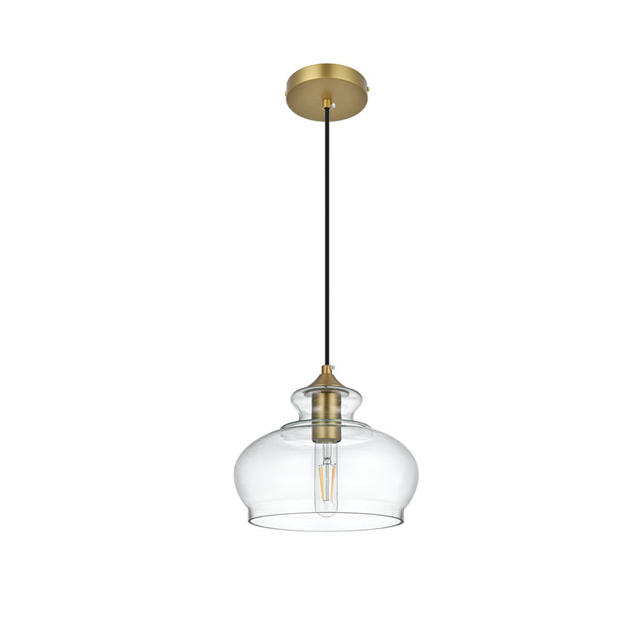 9.5 Inch Pendant Clear Shade In Satin Gold - View 4 - Joshua Marshal