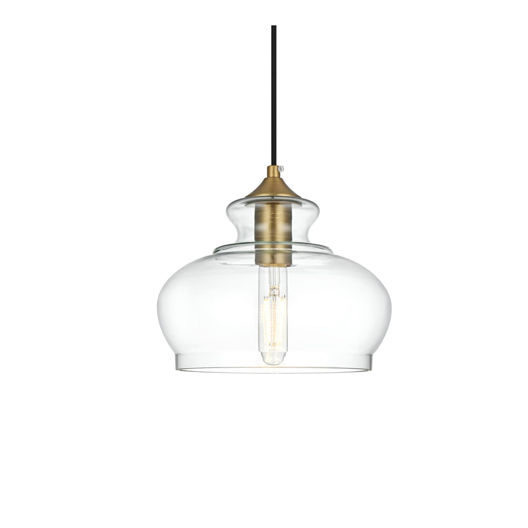 9.5 Inch Pendant Clear Shade In Satin Gold - View 5 - Joshua Marshal