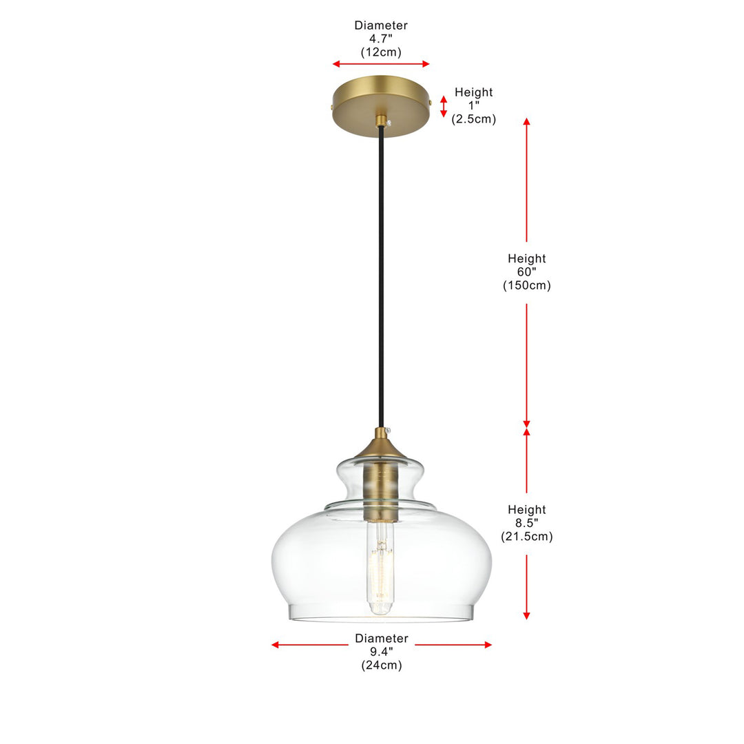 9.5 Inch Pendant Clear Shade In Satin Gold - View 6 - Joshua Marshal