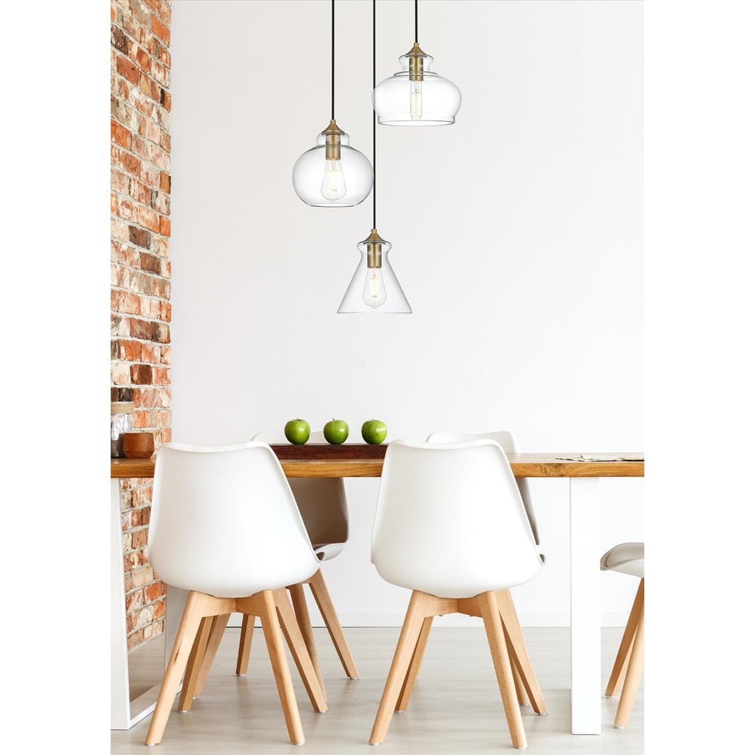 18.5 Inch Pendant Clear Shade In Satin Gold - View 2 - Joshua Marshal