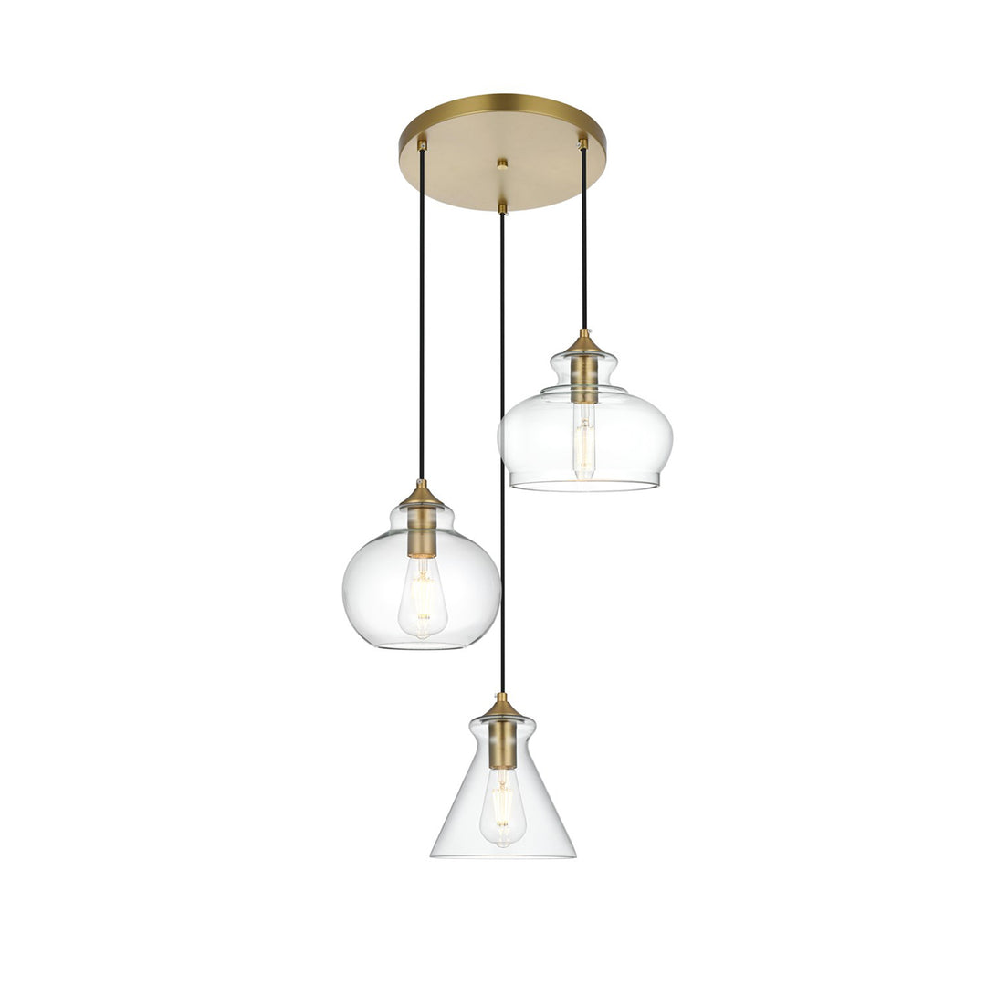 18.5 Inch Pendant Clear Shade In Satin Gold - View 3 - Joshua Marshal