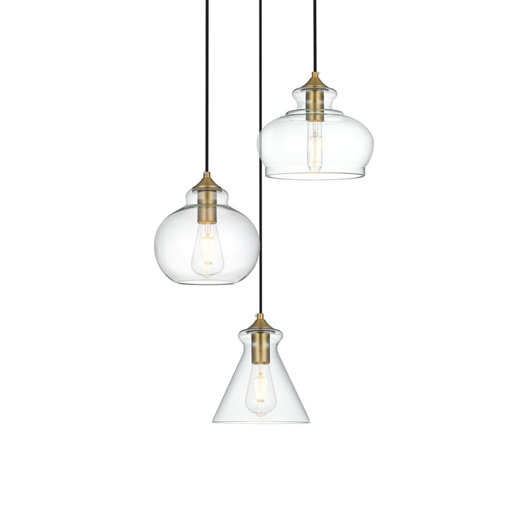 18.5 Inch Pendant Clear Shade In Satin Gold - View 4 - Joshua Marshal