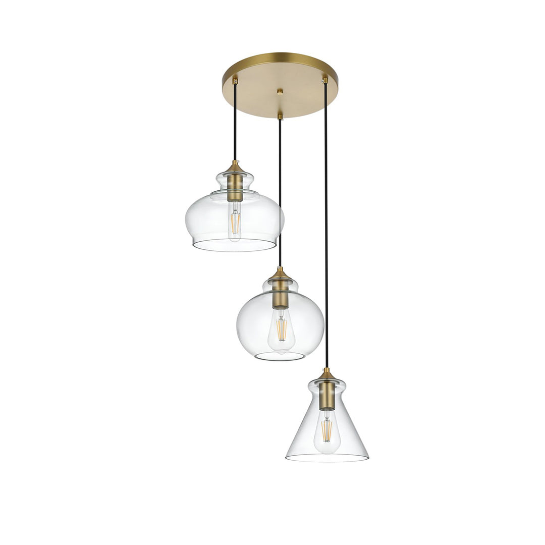 18.5 Inch Pendant Clear Shade In Satin Gold - View 5 - Joshua Marshal