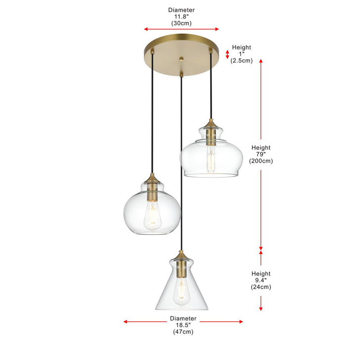 18.5 Inch Pendant Clear Shade In Satin Gold - View 6 - Joshua Marshal