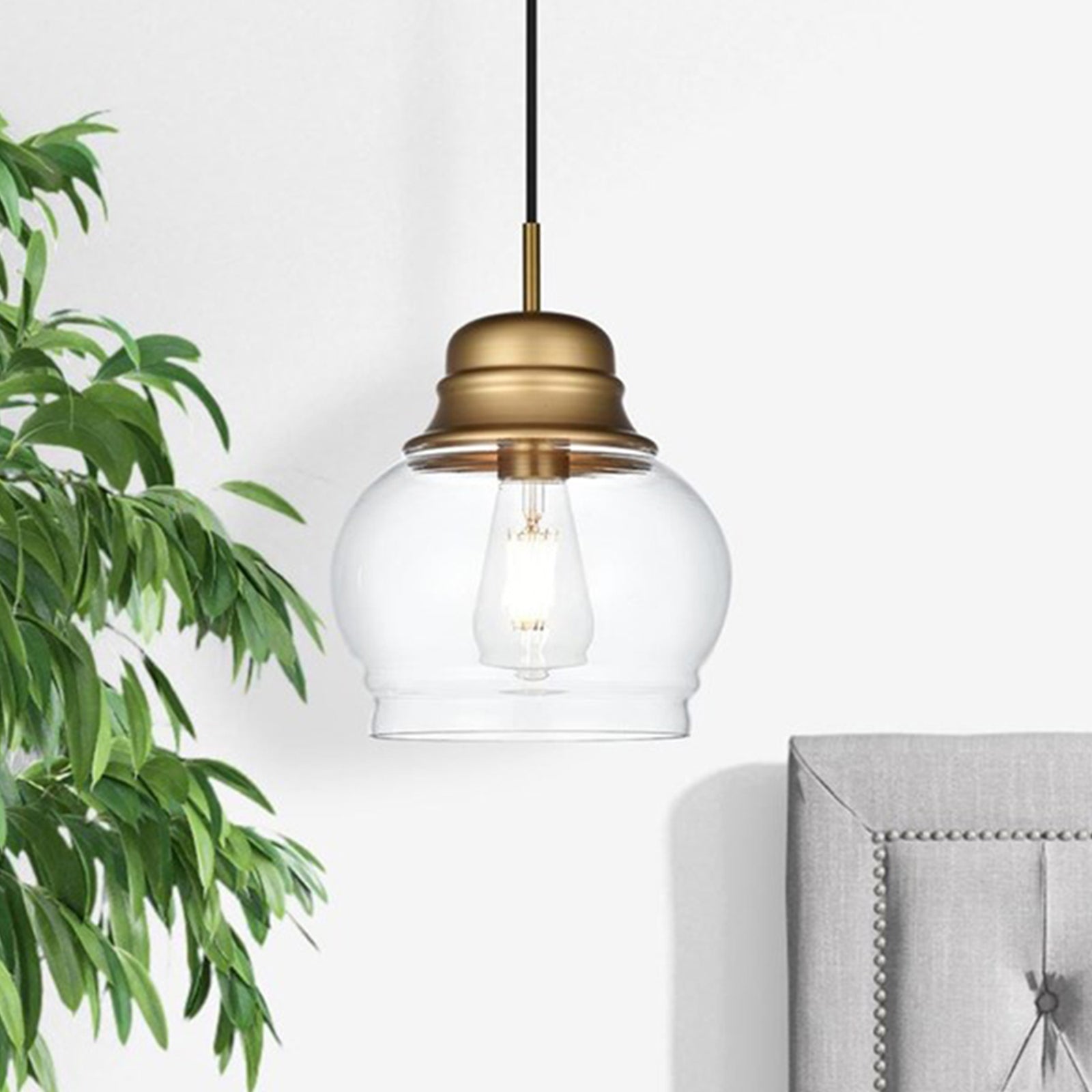 8 Inch Pendant Clear Shade In Satin Gold Satin Gold And Clear Finish - LIGHTING by Joshua Marshal