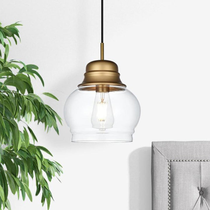 8 Inch Pendant Clear Shade In Satin Gold Satin Gold And Clear Finish - LIGHTING by Joshua Marshal