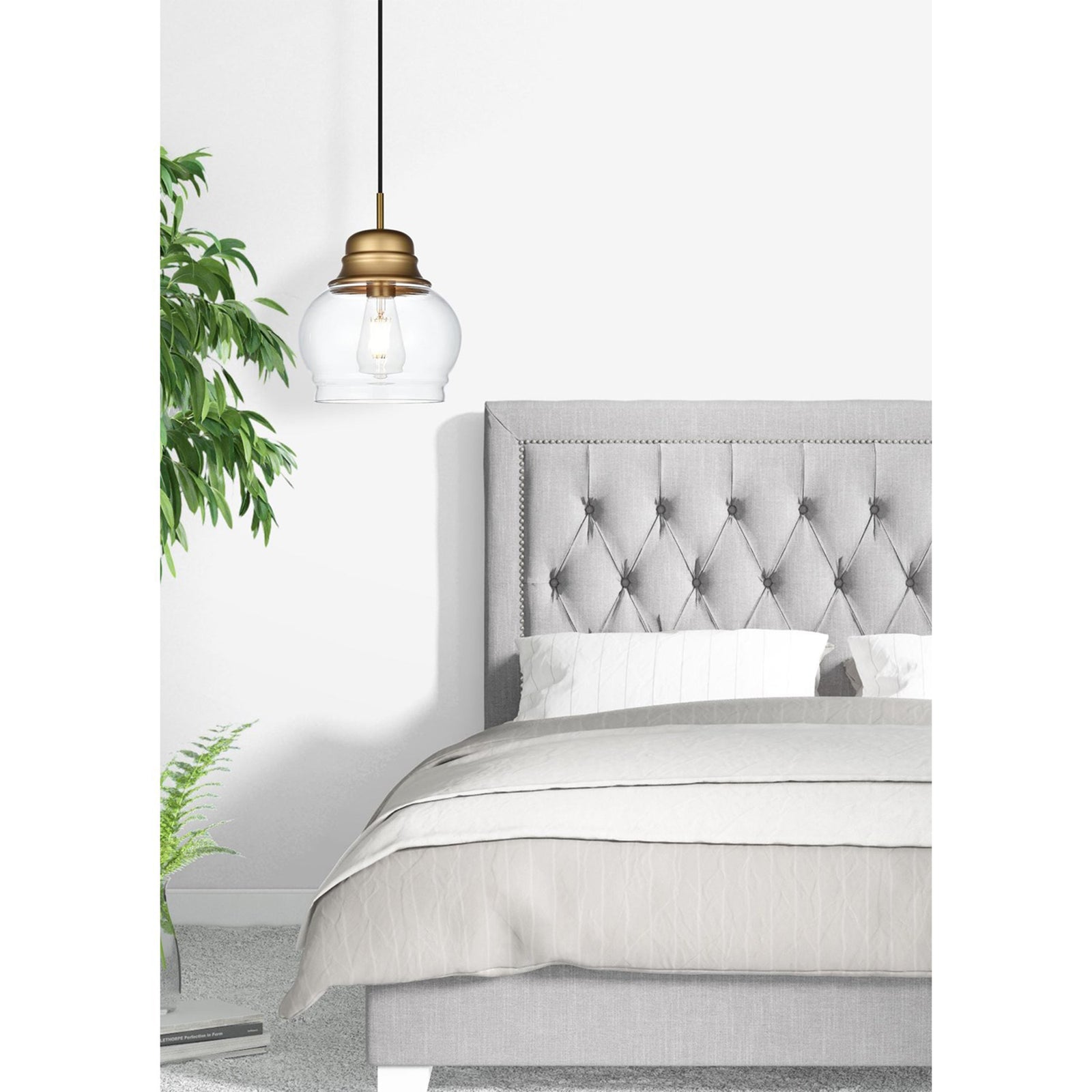 8 Inch Pendant Clear Shade In Satin Gold - View 2 - Joshua Marshal