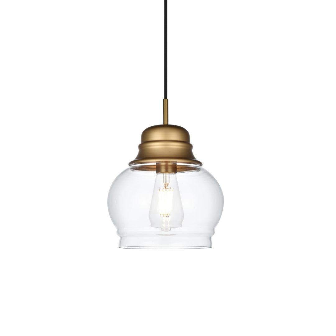 8 Inch Pendant Clear Shade In Satin Gold - View 3 - Joshua Marshal