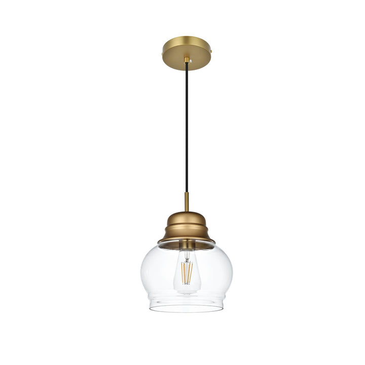 8 Inch Pendant Clear Shade In Satin Gold - View 4 - Joshua Marshal
