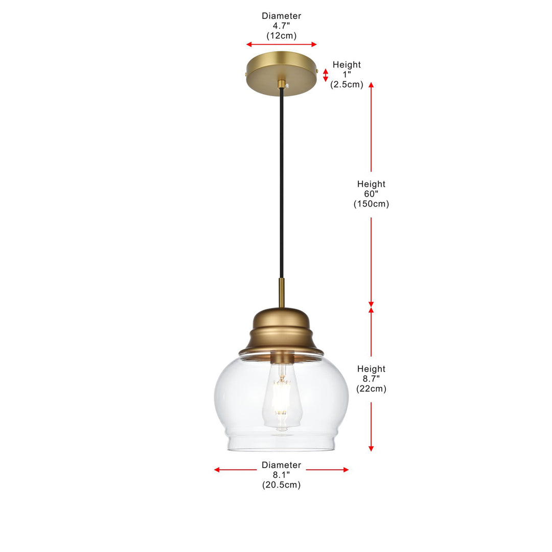 8 Inch Pendant Clear Shade In Satin Gold - View 6 - Joshua Marshal