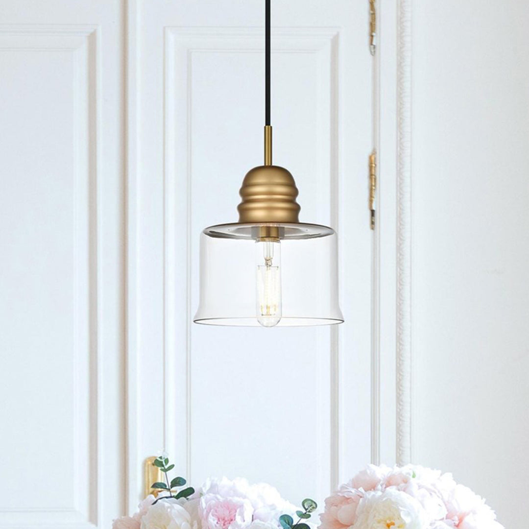 6.5 Inch Pendant Clear Shade In Satin Gold Satin Gold And Clear Finish - LIGHTING by Joshua Marshal