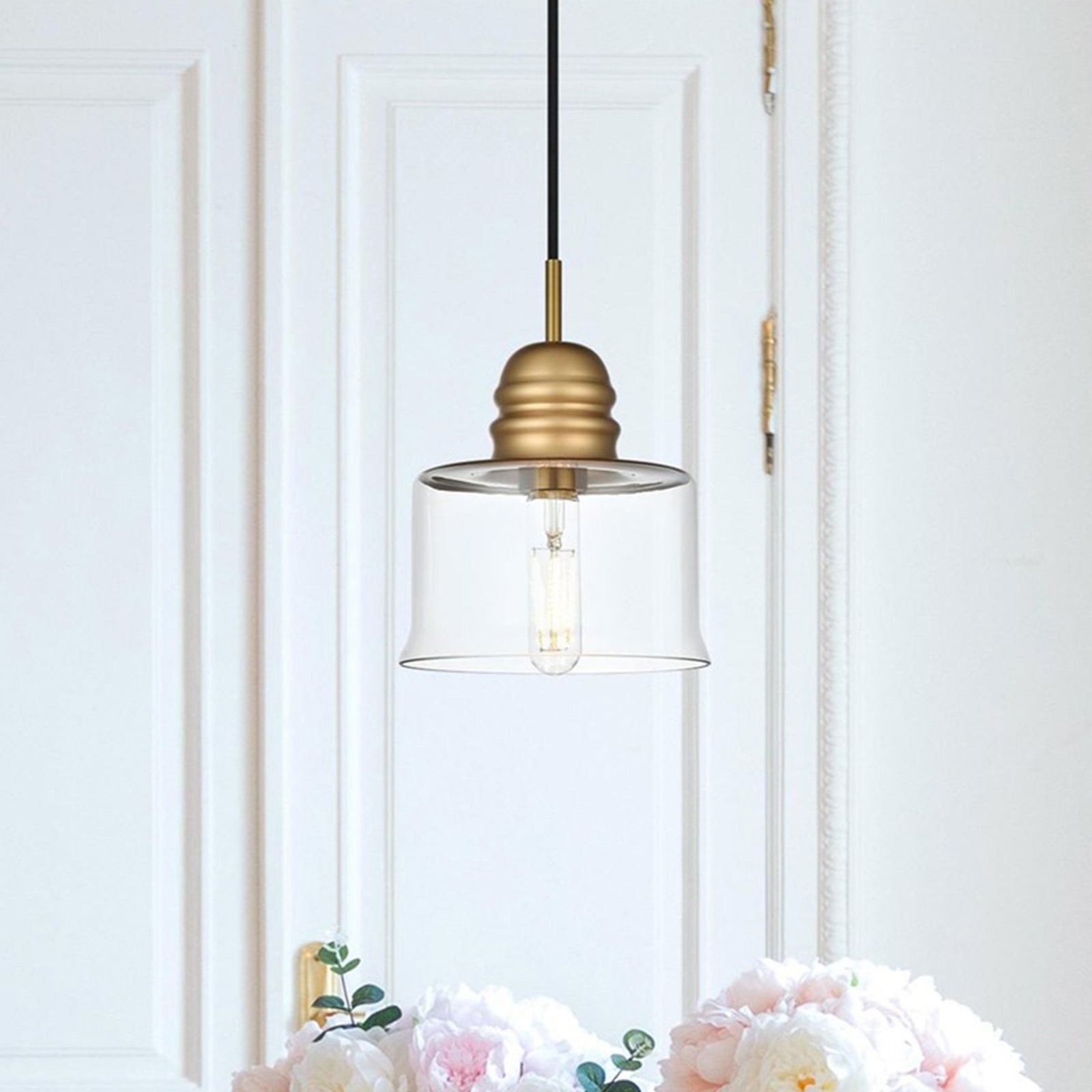 6.5 Inch Pendant Clear Shade In Satin Gold Satin Gold And Clear Finish - LIGHTING by Joshua Marshal