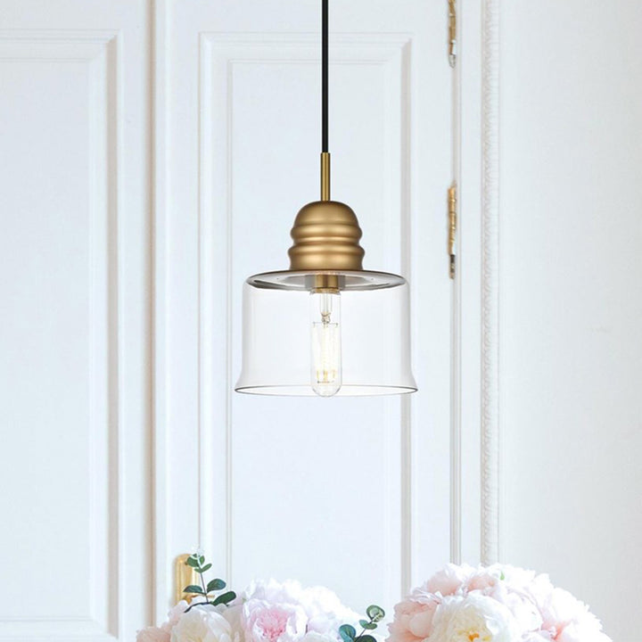 6.5 Inch Pendant Clear Shade In Satin Gold Satin Gold And Clear Finish - LIGHTING by Joshua Marshal