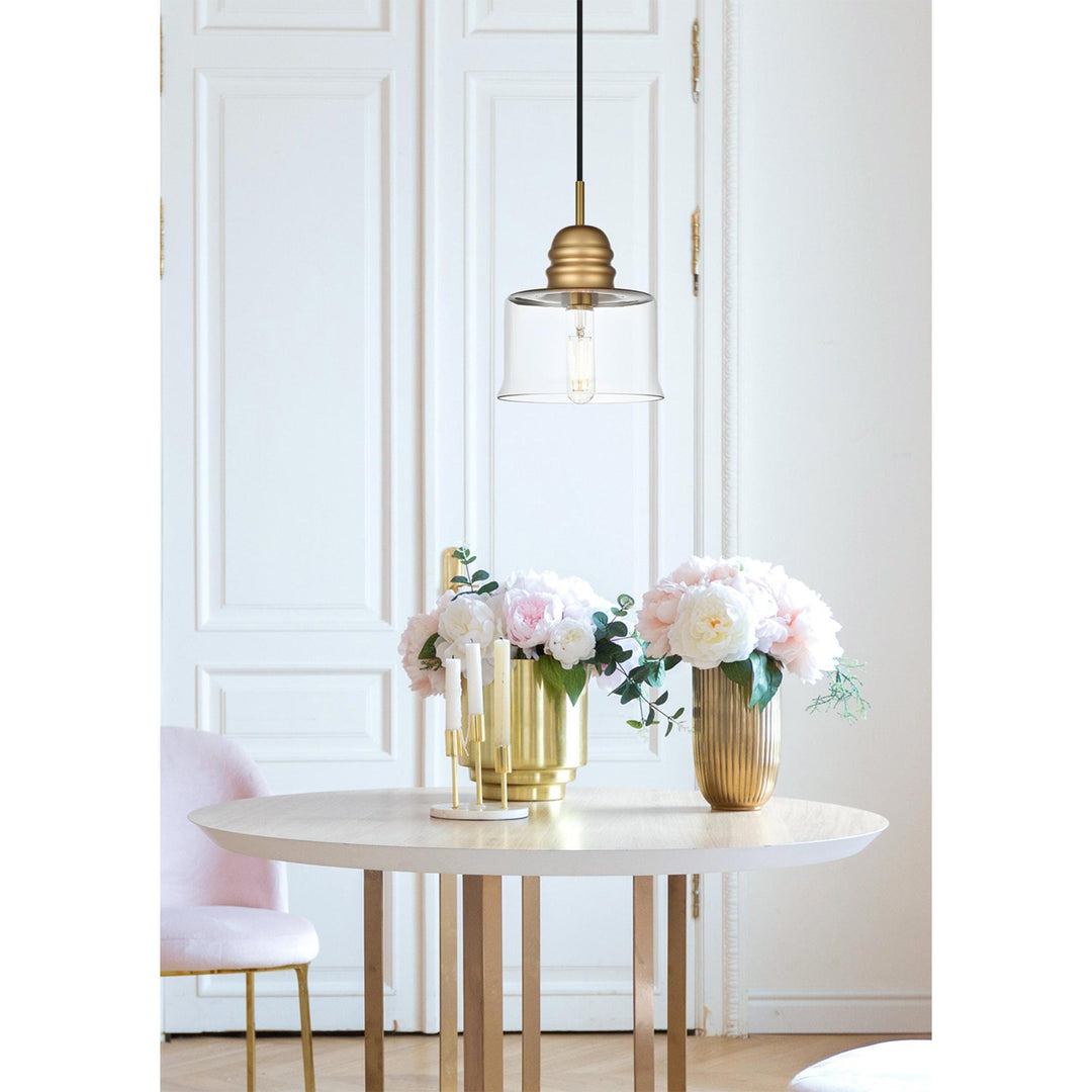 6.5 Inch Pendant Clear Shade In Satin Gold - View 2 - Joshua Marshal