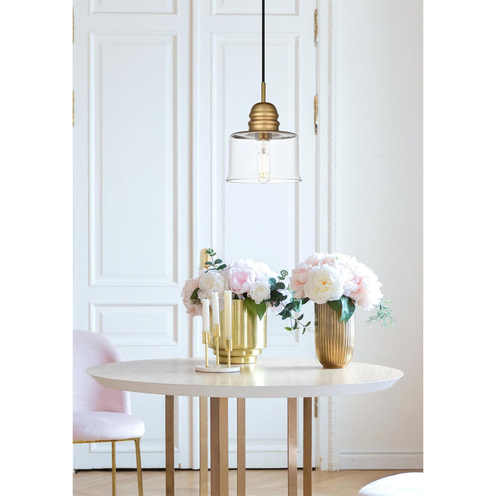 6.5 Inch Pendant Clear Shade In Satin Gold - View 2 - Joshua Marshal