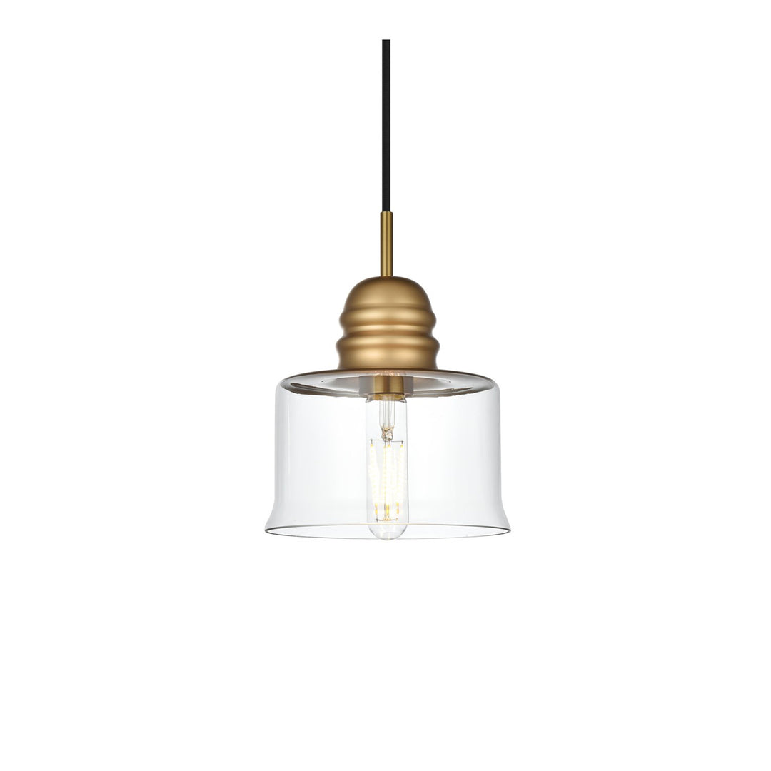 6.5 Inch Pendant Clear Shade In Satin Gold - View 3 - Joshua Marshal